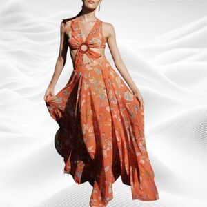 My Beachy Side Butterfly Begonia Cut‎ Out Maxi Dress Romantic Small Orange